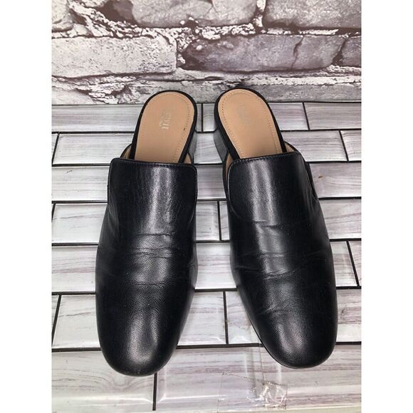 Lewit Black Leather Slip On Block Heel Mules Dress Shoes Women’s Sz 37.5EU/7M US - Picture 2 of 16